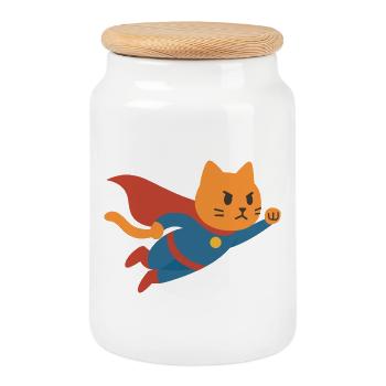 Super Chat, der Retter der Welt - Keksdose mit Holzdeckel - Weiß - Vorne