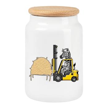 Lustiges Zebra Staplerfahrer Spaghetti Italienisch - Keksdose mit Holzdeckel - Weiß - Vorne