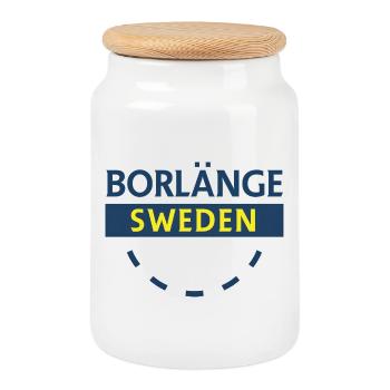 Emblème de la ville de Borlänge en bleu et jaune - Boîte à biscuits avec couvercle en bois - blanc - Devant