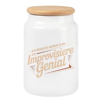 I don't need a plan – I improvise brilliantly - Cookie Jar with Wooden Lid - white - Front
