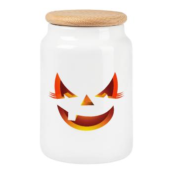 grim cool Halloween pumpkin cats motif outfit - Cookie Jar with Wooden Lid - white - Front