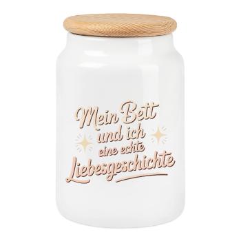 My bed and I – a real love story - Cookie Jar with Wooden Lid - white - Front