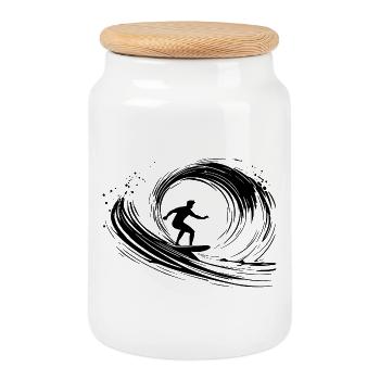 Surfeur Art Surfer Illustration - Boîte à biscuits avec couvercle en bois - blanc - Devant