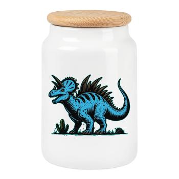 Blauer Mutanten Dinosaurier Design - Keksdose mit Holzdeckel - Weiß - Vorne