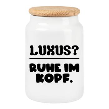 Luxury? Peace of mind. - Cookie Jar with Wooden Lid - white - Front