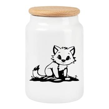 Fox - Cookie Jar with Wooden Lid - white - Front