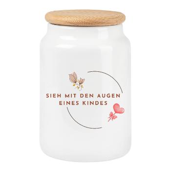 SIEH_MIT_DEN_AUGEN_EINES_KINDES  -  Inneres Kind - Boîte à biscuits avec couvercle en bois - blanc - Devant