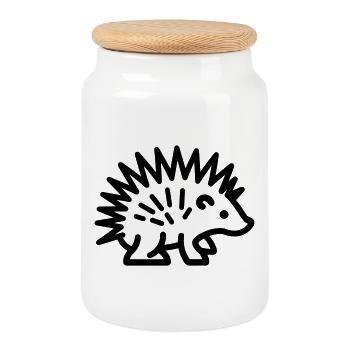 Porcupine - Cookie Jar with Wooden Lid - white - Front