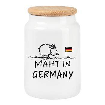 Mäht en Allemagne – Lustiges Schaf Wortspiel - Boîte à biscuits avec couvercle en bois - blanc - Devant