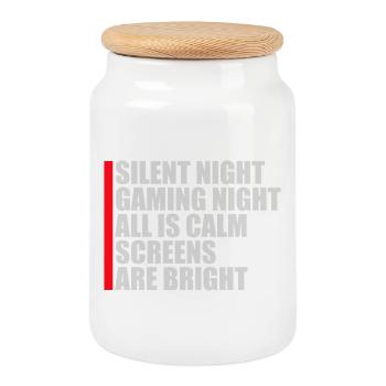 Silent Night Gaming Night All Calm Screens Bright - Cookie Jar with Wooden Lid - white - Front