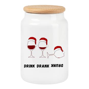 Drink Drank Drunk – Ugly Christmas Sweater Style - Keksdose mit Holzdeckel - Weiß - Vorne