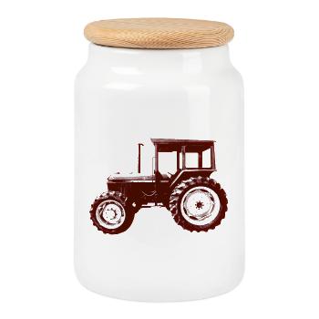 Tractor Builder - Cookie Jar with Wooden Lid - white - Front