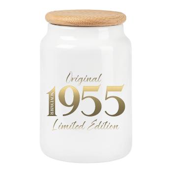 70. Geburtstag Original November Jahrgang 1955 - Keksdose mit Holzdeckel - Weiß - Vorne