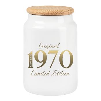 55ème Anniversaire Original Novembre Millésime 1970 - Boîte à biscuits avec couvercle en bois - blanc - Devant