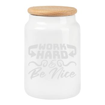 Work Hard Be Nice Motivation Positiver Geist Zitat - Keksdose mit Holzdeckel - Weiß - Vorne