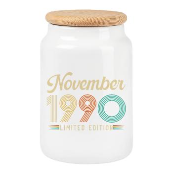 Novembre 1990 Anniversaire Vintage Rétro Cadeau - Boîte à biscuits avec couvercle en bois - blanc - Devant