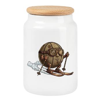 Steampunk Skier Ball Figure Retro Winter Sports - Cookie Jar with Wooden Lid - white - Front