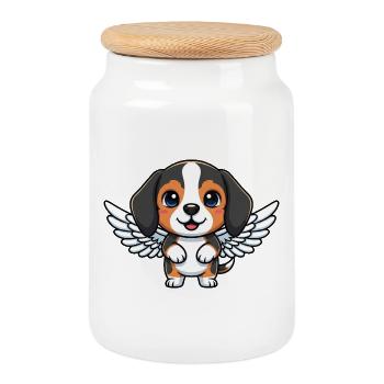 Süßer Beagle Hund Engel Cartoon Flügel Freund - Keksdose mit Holzdeckel - Weiß - Vorne
