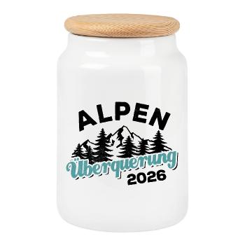 Alpen Überquerung 2026 - Wandern - Keksdose mit Holzdeckel - Weiß - Vorne