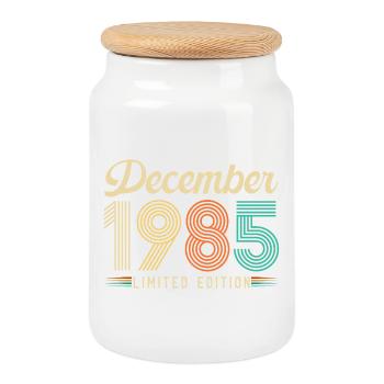 40 Year Anniversary Gift Born December 1985 - Cookie Jar with Wooden Lid - white - Front