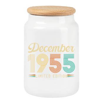 70 Year Anniversary Gift Born December 1955 - Cookie Jar with Wooden Lid - white - Front