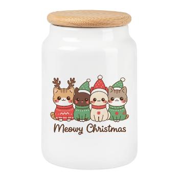 Meowy Christmas Cat Squad, Chatons - Boîte à biscuits avec couvercle en bois - blanc - Devant