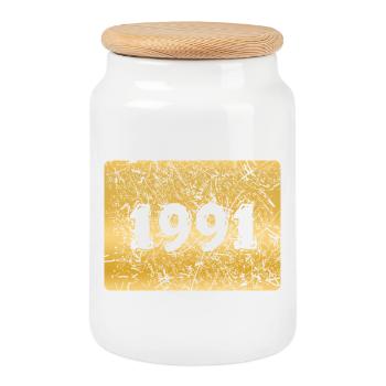 Number 1991 - Cookie Jar with Wooden Lid - white - Front
