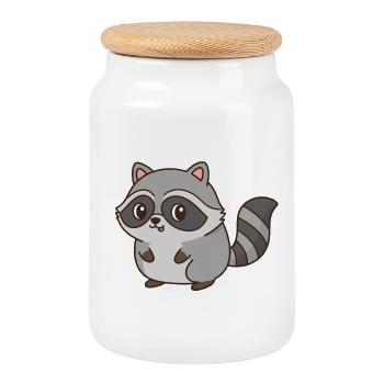 Raccoon - Cookie Jar with Wooden Lid - white - Front