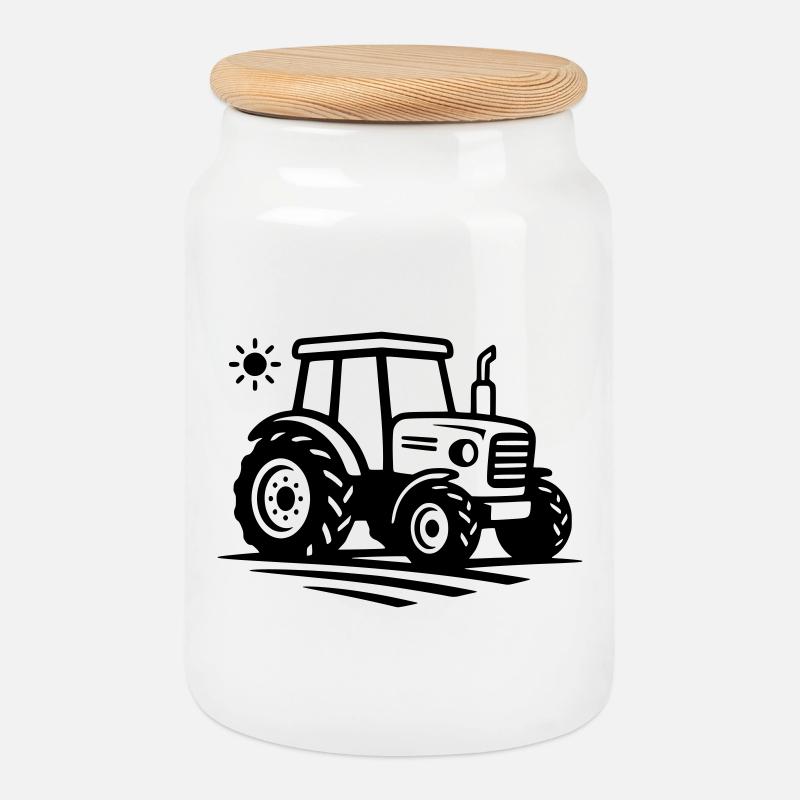 Landwirtschaft & Bauernhof | Traktor Logo - Keksdose mit Holzdeckel - Weiß