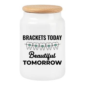 Brackets Today Beautiful Tomorrow Orthodontic - Boîte à biscuits avec couvercle en bois - blanc - Devant