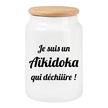 I'm an aikido who rocks! Aikido - Cookie Jar with Wooden Lid - white - Front