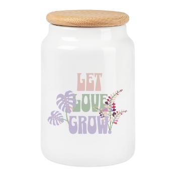 Let Love Grow – Botanical Retro Design - Cookie Jar with Wooden Lid - white - Front