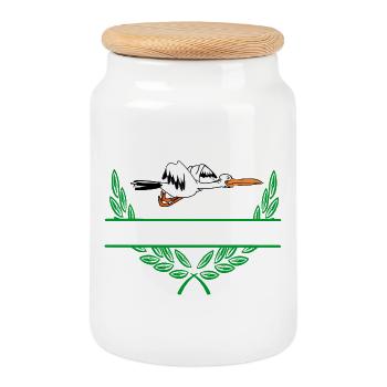 Stork Laurel Wreath with Namespace - Cookie Jar with Wooden Lid - white - Front