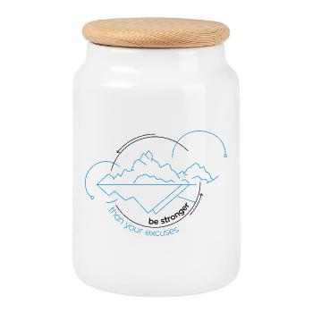 Be Stronger Than Your Excuses - Cookie Jar with Wooden Lid - white - Front