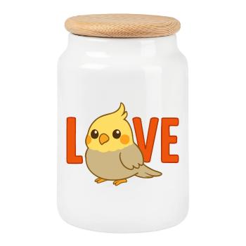 Cockatiel Love - Cookie Jar with Wooden Lid - white - Front