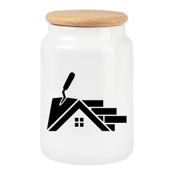 Maurer logo with house contour, trowel & bricks - Cookie Jar with Wooden Lid - white - Front