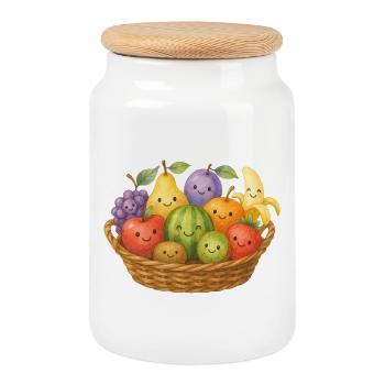 Panier de fruits de Kawaii Fruits Enfants de fruits - Boîte à biscuits avec couvercle en bois - blanc - Devant