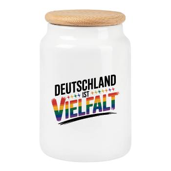 Germany is Diversity - Cool Pride Logo - Cookie Jar with Wooden Lid - white - Front