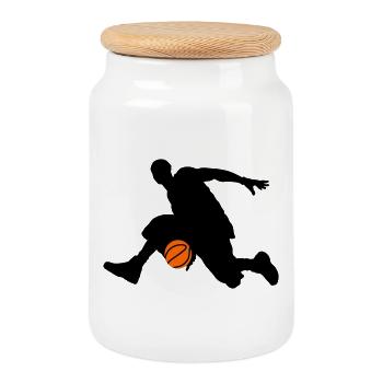 Basket-ball - Boîte à biscuits avec couvercle en bois - blanc - Devant