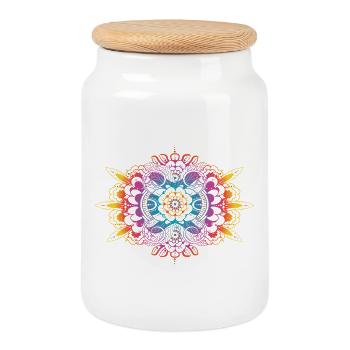 Filigranes Mehndi-Ornament für Achtsamkeit & Kunst - Keksdose mit Holzdeckel - Weiß - Vorne