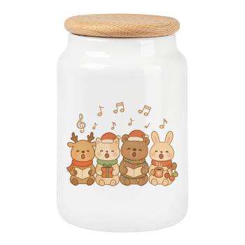 Christmas carol singer for children, boys and girls - Cookie Jar with Wooden Lid - white - Front