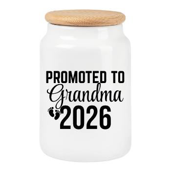 Promoted To Grandma 2026 - Cookie Jar with Wooden Lid - white - Front