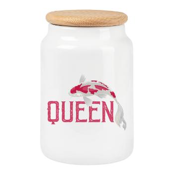 Mode de vie de la reine des carpes koi et de la poudriculaire de poissons dans l’étang - Boîte à biscuits avec couvercle en bois - blanc - Devant