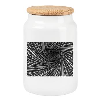 Black and White Tourbillon - Cookie Jar with Wooden Lid - white - Front