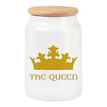 La Reine - Boîte à biscuits avec couvercle en bois - blanc - Devant