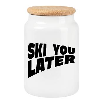 Skier plus tard, skier amusant en disant - Boîte à biscuits avec couvercle en bois - blanc - Devant