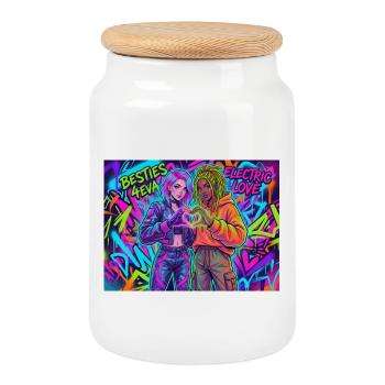 Best Friends Neon Graffiti Duo - Cookie Jar with Wooden Lid - white - Front