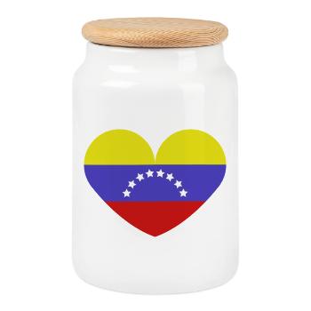Venezuela heart flag - Cookie Jar with Wooden Lid - white - Front