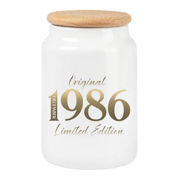 39e anniversaire Original décembre Né en 1986 - Boîte à biscuits avec couvercle en bois - blanc - Devant