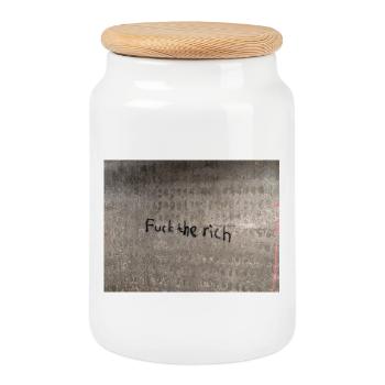 fuck the rich - Cookie Jar with Wooden Lid - white - Front